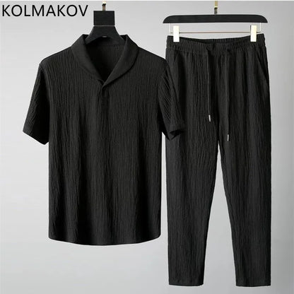 (Hemd + Hose) 2024 Sommer neue Ankunft Männer Mode klassisches Hemd Männer Business Casual Shirts Männer Ein Satz Kleidung Größe M-4XL