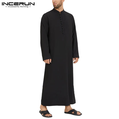 Hommes musulmans Jubba Thobe à manches longues couleur unie robes respirantes 2023 col montant islamique arabe caftan hommes Abaya S-5XL INCERUN