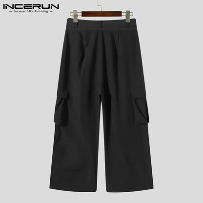 Stylish New Men's Party Shows Pantalons Wide-leg Trousers Male Belt Solid All-match Simple Trousers Overalls S-5XL INCERUN 2023