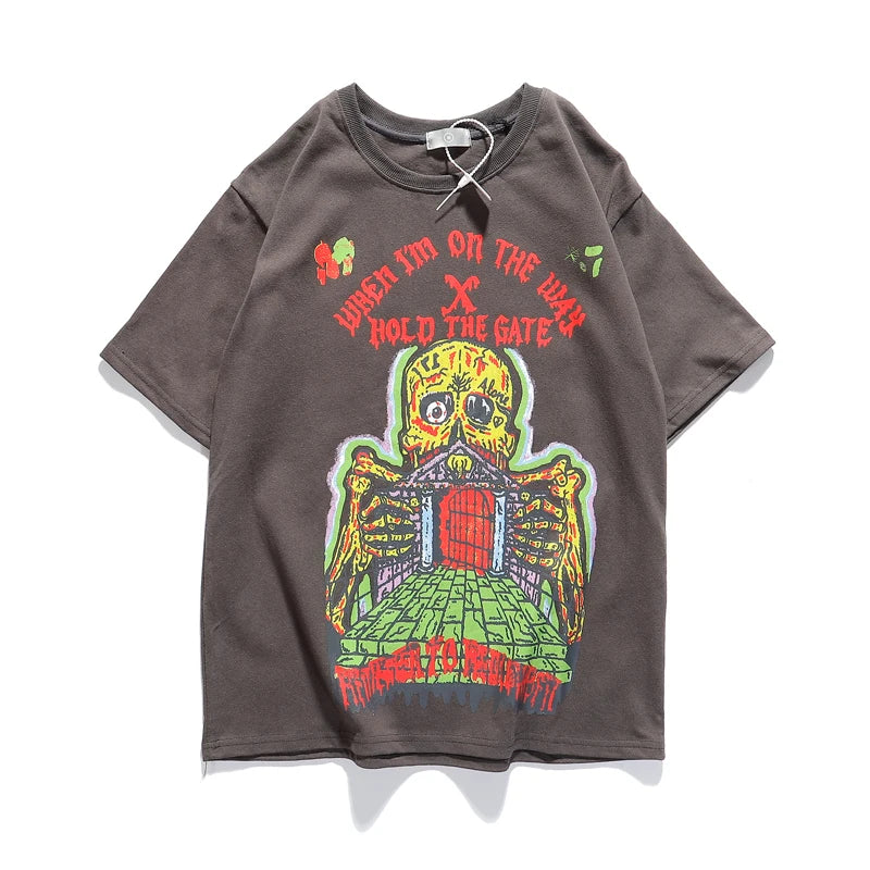 Kanye West Kids See Ghosts Übergroßes T-Shirt für Herren mit Tour-Gedenkaufdruck, Retro, lockeres Harajuku-T-Shirt mit Rundhalsausschnitt und kurzen Ärmeln