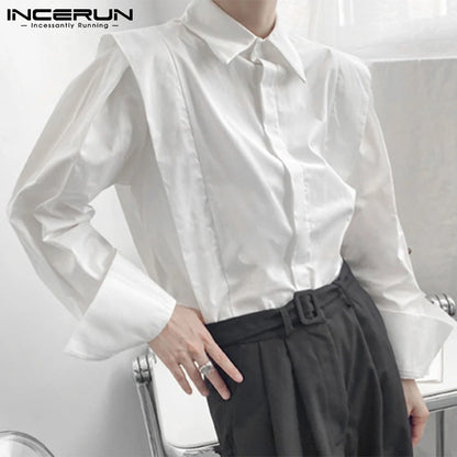 2023 Men Shirt Brand Lapel Long Sleeve Button Fashionable Casual Men Clothing Solid Color Streetwear Loose Camisas S-5XL INCERUN