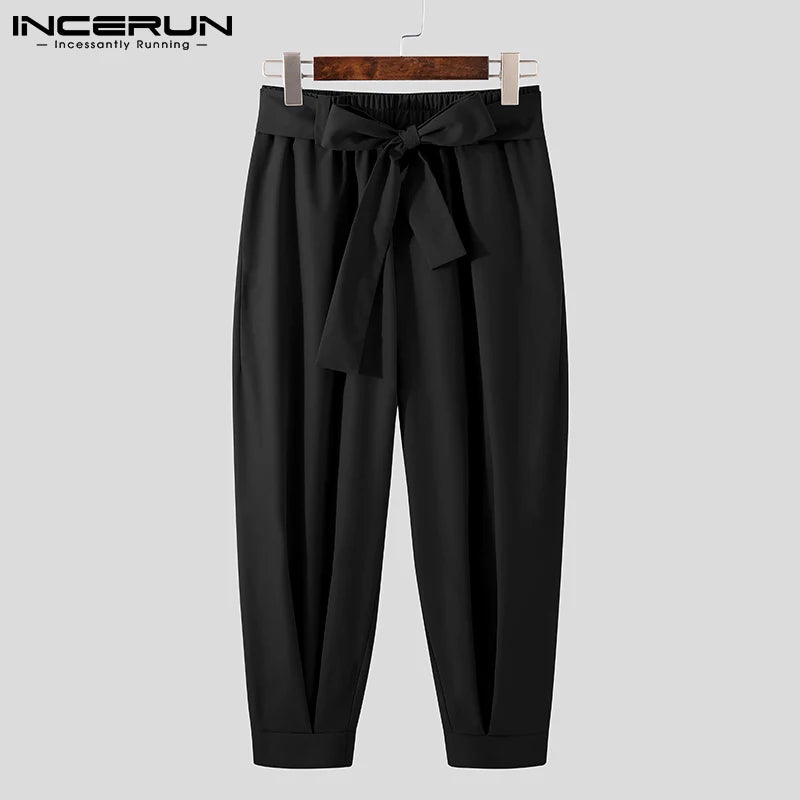 INCERUN 2023 Nouveaux Pantalons De Couleur Unie À La Mode Pour Hommes Cordon Décontracté Sarouel Pantalon Chinomen Ample Pantalon Large Pantalon S-5XL 7