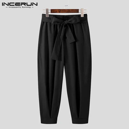 INCERUN 2023 Nouveaux Pantalons De Couleur Unie À La Mode Pour Hommes Cordon Décontracté Sarouel Pantalon Chinomen Ample Pantalon Large Pantalon S-5XL 7