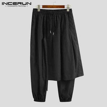 2023 Fashion Irregular Trousers INCERUN Men Solid Color Harem Pants Punk Style Drawstring Joggers Men Casual Loose Bottoms S-5XL