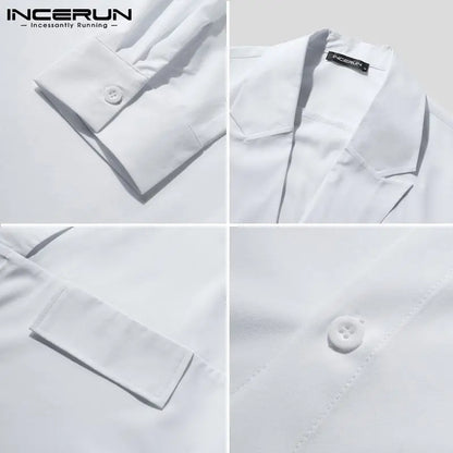 INCERUN 2023 Hommes Chemise Décontractée Couleur Unie Revers Bouton À Manches Longues Mode Hauts Streetwear Lâche Loisirs Camisa Masculina S-5XL