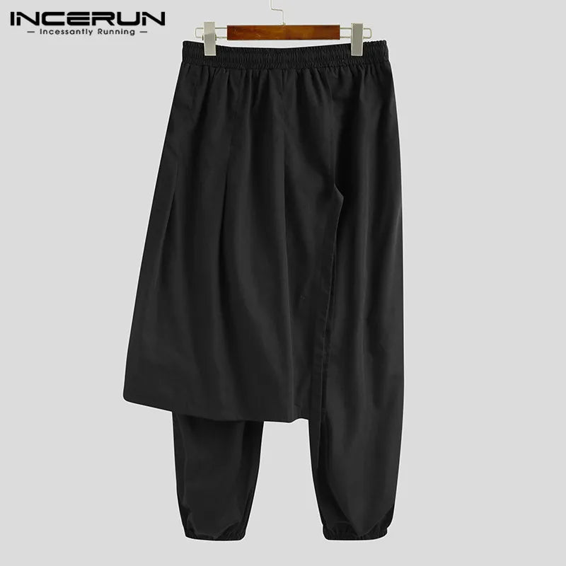 2023 Fashion Irregular Trousers INCERUN Men Solid Color Harem Pants Punk Style Drawstring Joggers Men Casual Loose Bottoms S-5XL