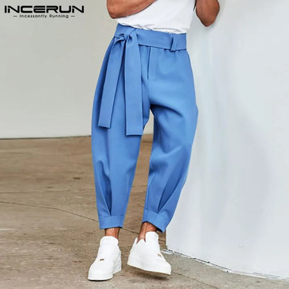 INCERUN 2023 New Men's Fashion Solid Color Pants Drawstring Casual Harem Trouser Chinomen's Loose Wide Leg Pant Trousers S-5XL 7