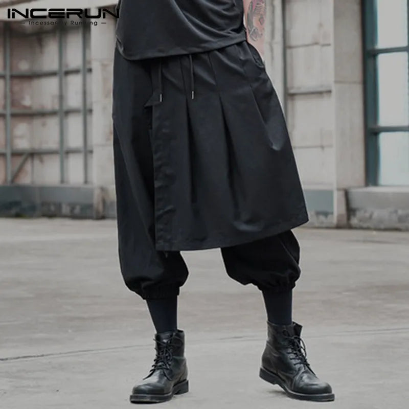 2023 Fashion Irregular Trousers INCERUN Men Solid Color Harem Pants Punk Style Drawstring Joggers Men Casual Loose Bottoms S-5XL