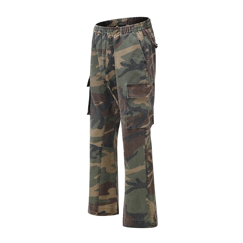 Salopette pour homme Harajuku, pantalon camouflage décontracté, pantalon trompette ample multi-poches, streetwear, pantalon évasé hip hop