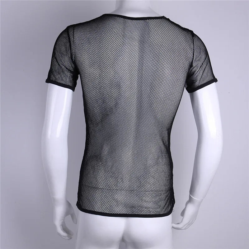 YiZYiF Sexy Mens Mesh See Through T Shirts Transparent Tops Tees Sexy Man Tshirt Singlet Male clubwear Clothes T-shirt Clothing