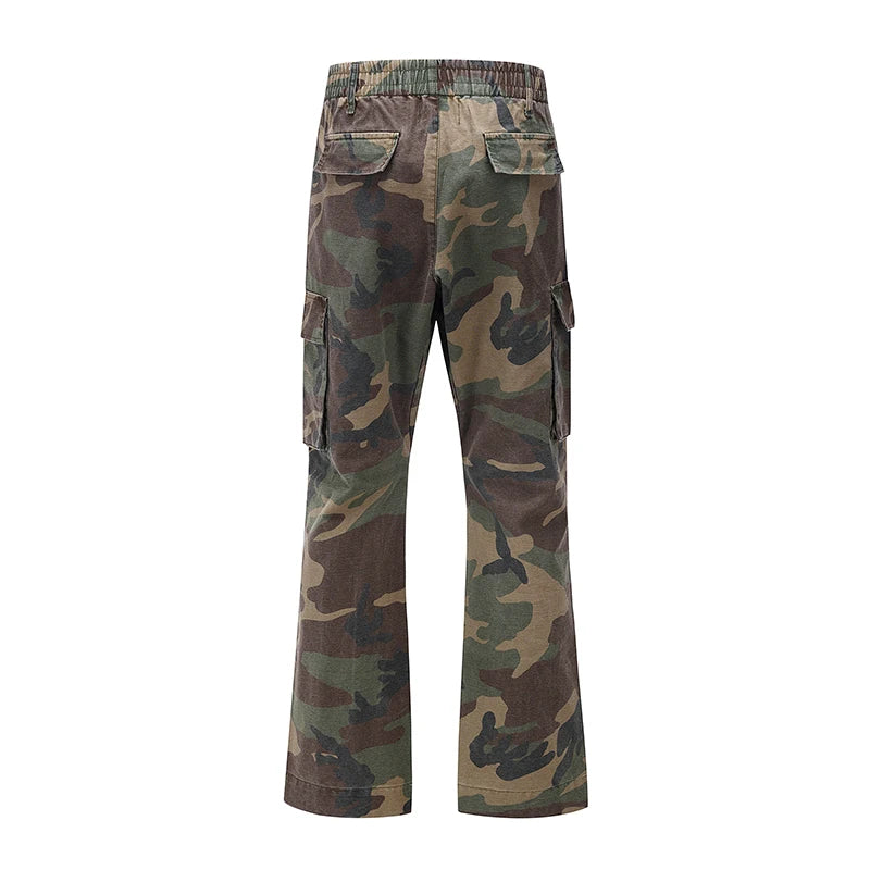 Salopette pour homme Harajuku, pantalon camouflage décontracté, pantalon trompette ample multi-poches, streetwear, pantalon évasé hip hop