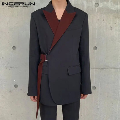 INCERUN Tops 2024 Koreanische Stil Stilvolle Neue männer Anzüge Casual Streetwear Nähte Farbe Anzüge Mode Lange ärmeln Blazer S-5XL