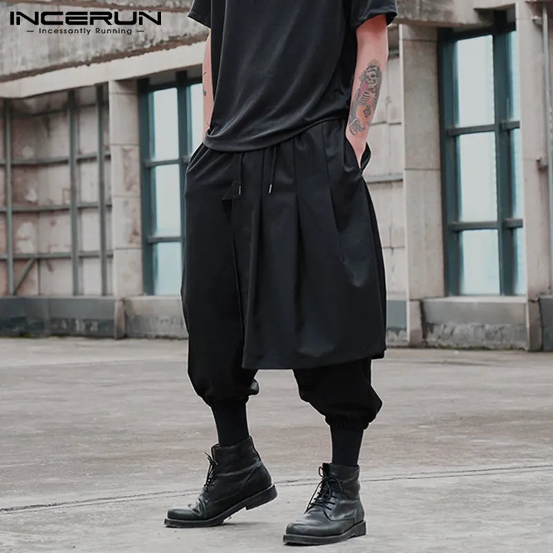 2023 mode Unregelmäßige Hosen INCERUN Männer Einfarbig Harem Hosen Punk Stil Kordelzug Jogger Männer Beiläufige Lose Böden S-5XL