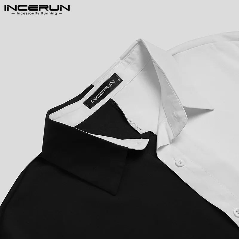 INCERUN Men Shirt Brand Patchwork Long Sleeve Lapel Button Camisa Masculina 2023 Streetwear Fashion Korean Casual Shirts Tops