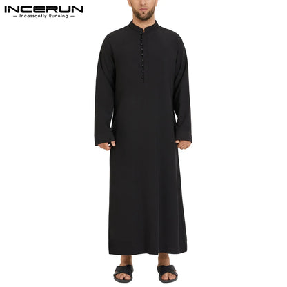 Hommes musulmans Jubba Thobe à manches longues couleur unie robes respirantes 2023 col montant islamique arabe caftan hommes Abaya S-5XL INCERUN