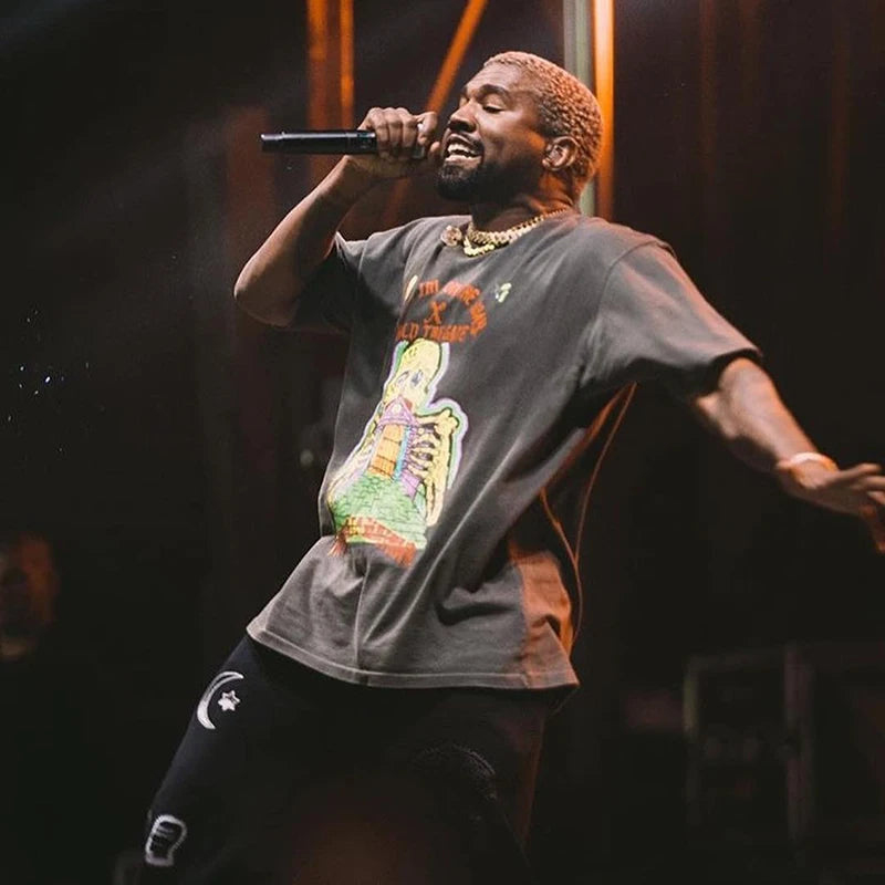 T-shirt Kanye West à imprimé tête de mort pour homme et femme, ample et décontracté, style Harajuku, surdimensionné, col rond, manches courtes, hip-hop, streetwear