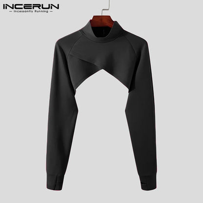 Fashion Men Crop Tops Solid Turtleneck Long Sleeve Sexy Casual Irregular Tops Undershirt Streetwear 2023 Camisetas INCERUN S-5XL