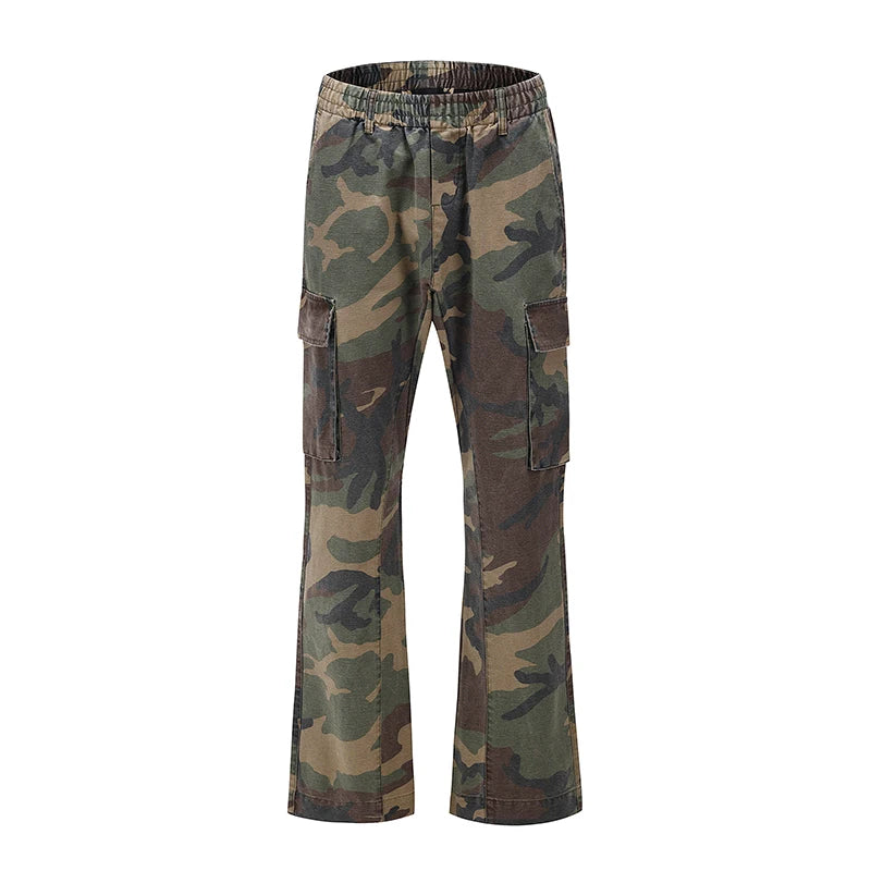 Salopette pour homme Harajuku, pantalon camouflage décontracté, pantalon trompette ample multi-poches, streetwear, pantalon évasé hip hop