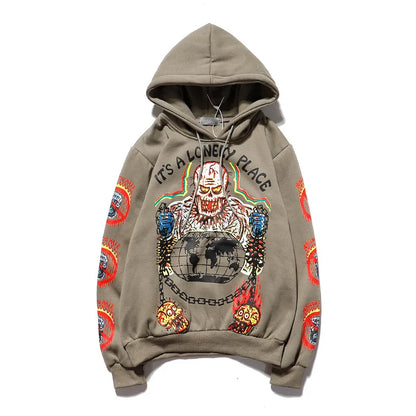 Kanye Fleece Totenkopf Graffiti Herren Sweatshirt Übergröße Harajuku Locker Beiläufig Paar Hoodies Streetwear Pullover Mit Kapuze Hoodie