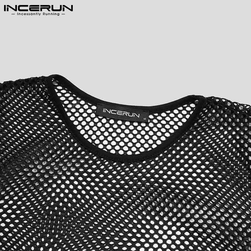 Tops 2023 Summer Fashion New Men's Undershirt O-neck Tees Long Sleeved Party Nightclub Breathable Mesh T-Shirts S-5XL INCERUN