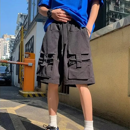 HOUZHOU Khaki Cargo Shorts Men Summer Beach Loose Casual Work Trousers Male Big Size Black Outdoor Shorts Pants Breathable