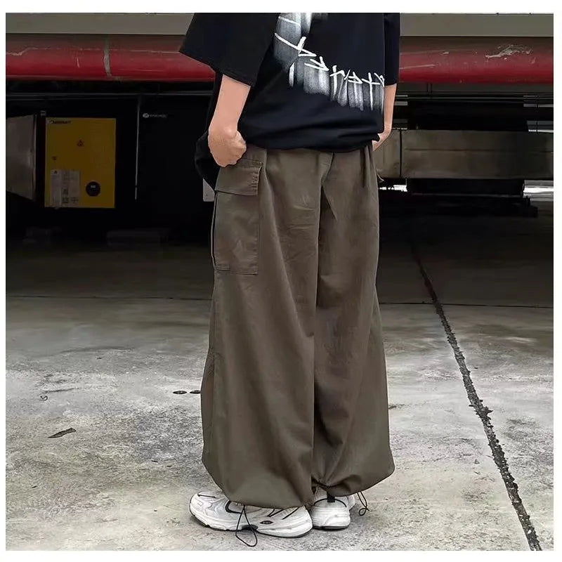 HOUZHOU Vintage Baggy Cargo Pants Men Cotton Wide Leg Trousers Male Oversize Retro Loose Casual Japanese Streetwear Hip Hop