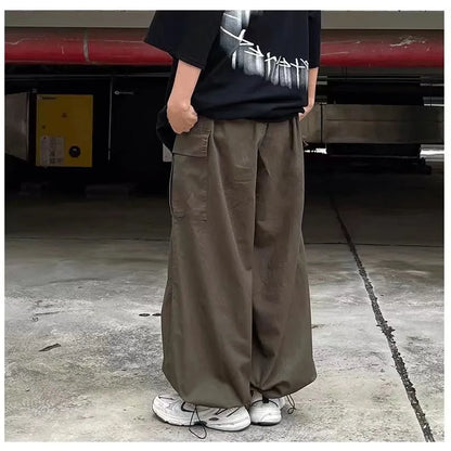 HOUZHOU Vintage Baggy Cargo Pants Men Cotton Wide Leg Trousers Male Oversize Retro Loose Casual Japanese Streetwear Hip Hop