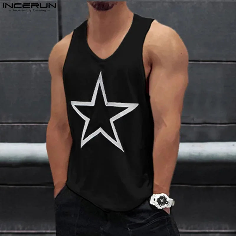 Fashion Casual Style Tops INCERUN New Men's Star Printed Design Vests Summer Male Streetwear Gym Sleeveless Tank Tops S-5XL 2024