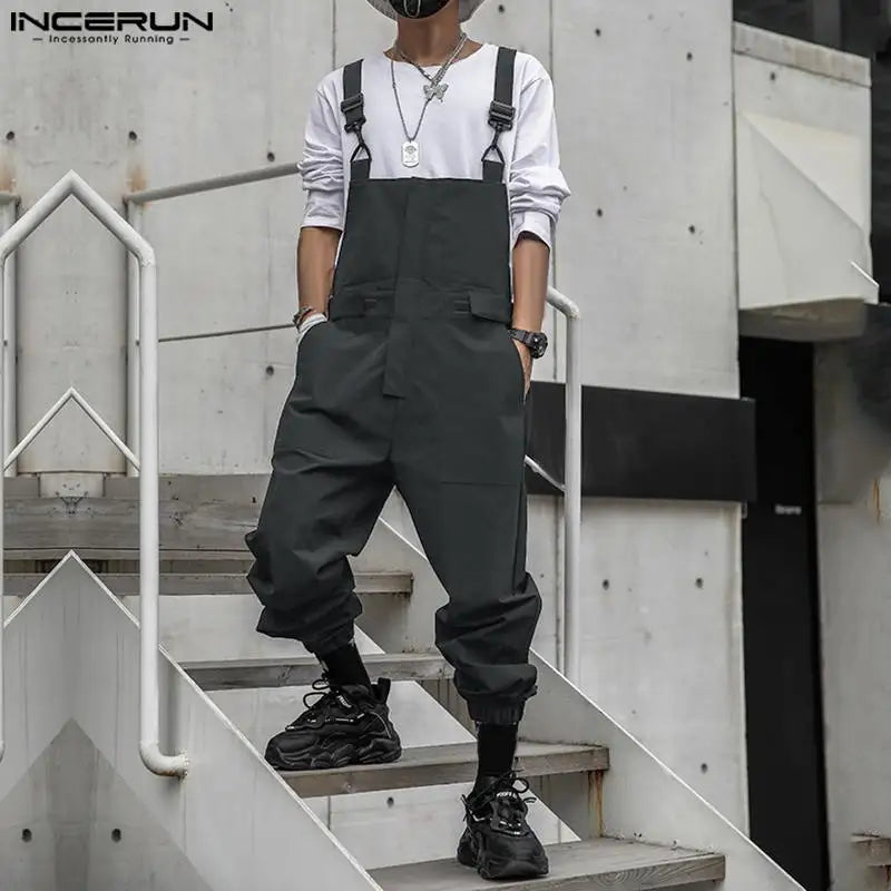 INCERUN 2024 Korean Style Bodysuits New Mens Cargo Overall Jumpsuits Casual Streetwear Male Summer Solid All-match Rompers S-5XL