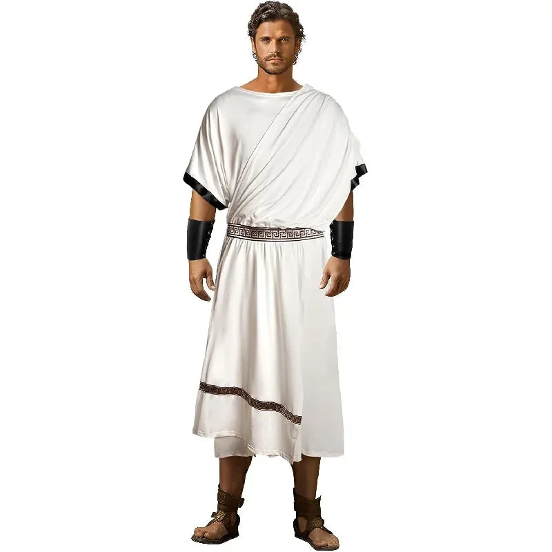 Costume de toge grecque pour homme - Costume de Dionysos romain d'Halloween pour adulte avec bracelet en cuir Costume de gladiateur roi