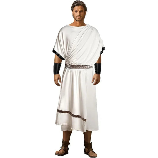 Griechisches Toga-Kostüm für Männer – Römisches Halloween-Dionysos-Kostüm für Erwachsene mit Lederarmband, König-Gladiator-Kleidungsanzug