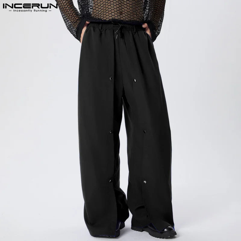 INCERUN 2024 American Style Fashion Pantalons Men Deconstruct Design Wide Leg Pants Male Solid Comfortable Straight Leg Trousers