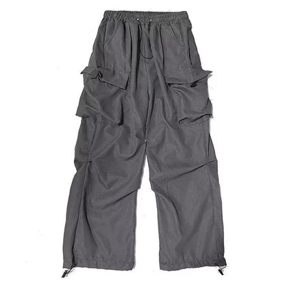 HOUZHOU Schwarze Cargohose für Herren, Hip Hop, graue Cargohose für Herren, rot, Frühling, Baumwolle, lockere Freizeithose, Streetwear, Hip Hop, Tasche