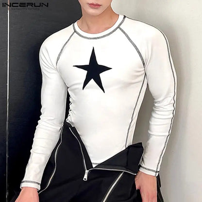 Sexy New Men T Shirt Printing O-neck Long Sleeve Streetwear Casual Men Clothing Autumn Korean Style Tees Tops S-5XL INCERUN 2024