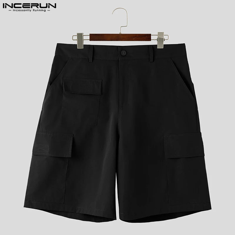 INCERUN 2023 Korean Style New Men's Multi Pocket Design Cargo Shorts Casual Streetwear Male Solid All-match Simple Shorts S-5XL