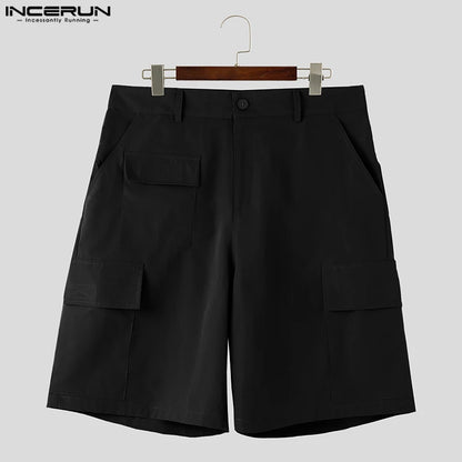 INCERUN 2023 Korean Style New Men's Multi Pocket Design Cargo Shorts Casual Streetwear Male Solid All-match Simple Shorts S-5XL