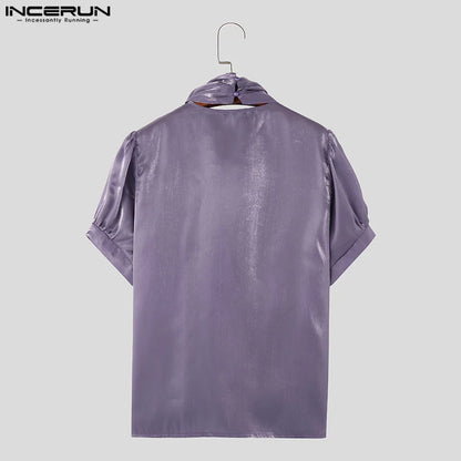 Sexy Stylish Style Tops INCERUN 2024 Men's Flash Satin Design T-shirt Casual Streetwear Hot Selling Short Sleeved Camiseta S-5XL