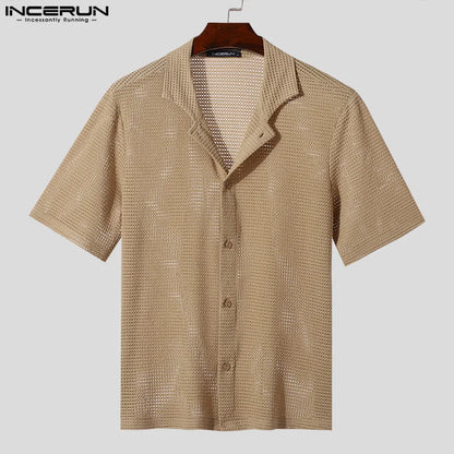 INCERUN Tops 2024 Style coréen Hommes Texturé Solide Simple Chemises Décontractées Streetwear Col Montant Chemisier À Manches Moyennes S-5XL