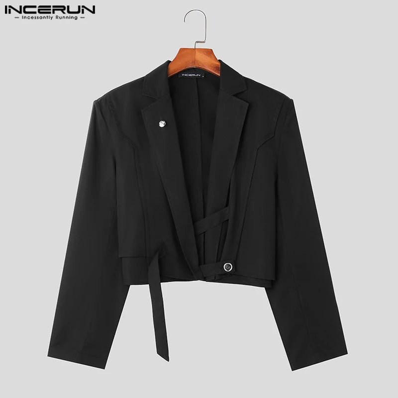 Mode Décontracté Style Hauts INCERUN Nouveau Hommes Blazer Réglable Boucle Diagonale Costume Déconstruit Conception Tronquée Solide Costume S-5XL