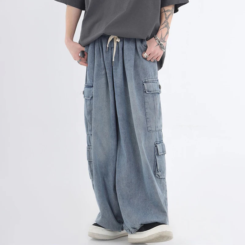 HOUZHOU Baggy Cargo Jeans Herren Übergröße Weite Bein Jeanshose Männliche Cargohose Japanische Lässige Lose Streetwear Hip Hop