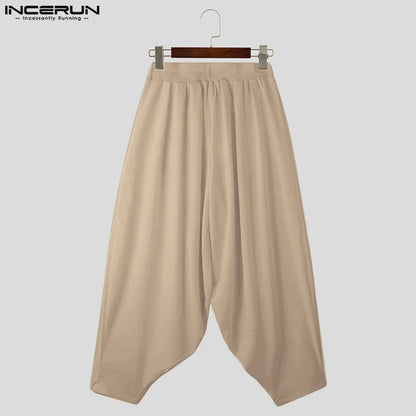 2024 Men Wide Leg Pants Solid Color Elastic Waist Loose Casual Trousers Men Oversize Streetwear Fashion Long Pants S-5XL INCERUN