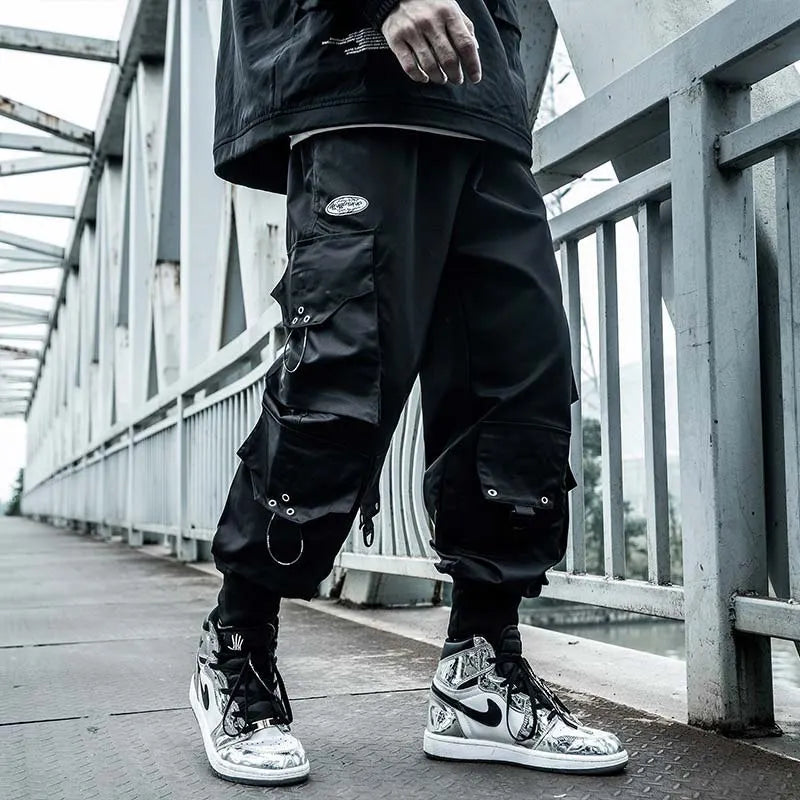 HOUZHOU Schwarze Cargohose für Herren, Jogger, Hip Hop, Techwear-Hose, Hippie-Cargohose für Herren, Streetwear, Übergröße, Taschen, Übergröße