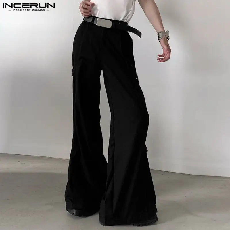 INCERUN 2024 Hosen im koreanischen Stil Mode für Männer Dekonstruktion Design Solide Lange Hose Streetwear Lose Breite Bein Pantalons S-5XL