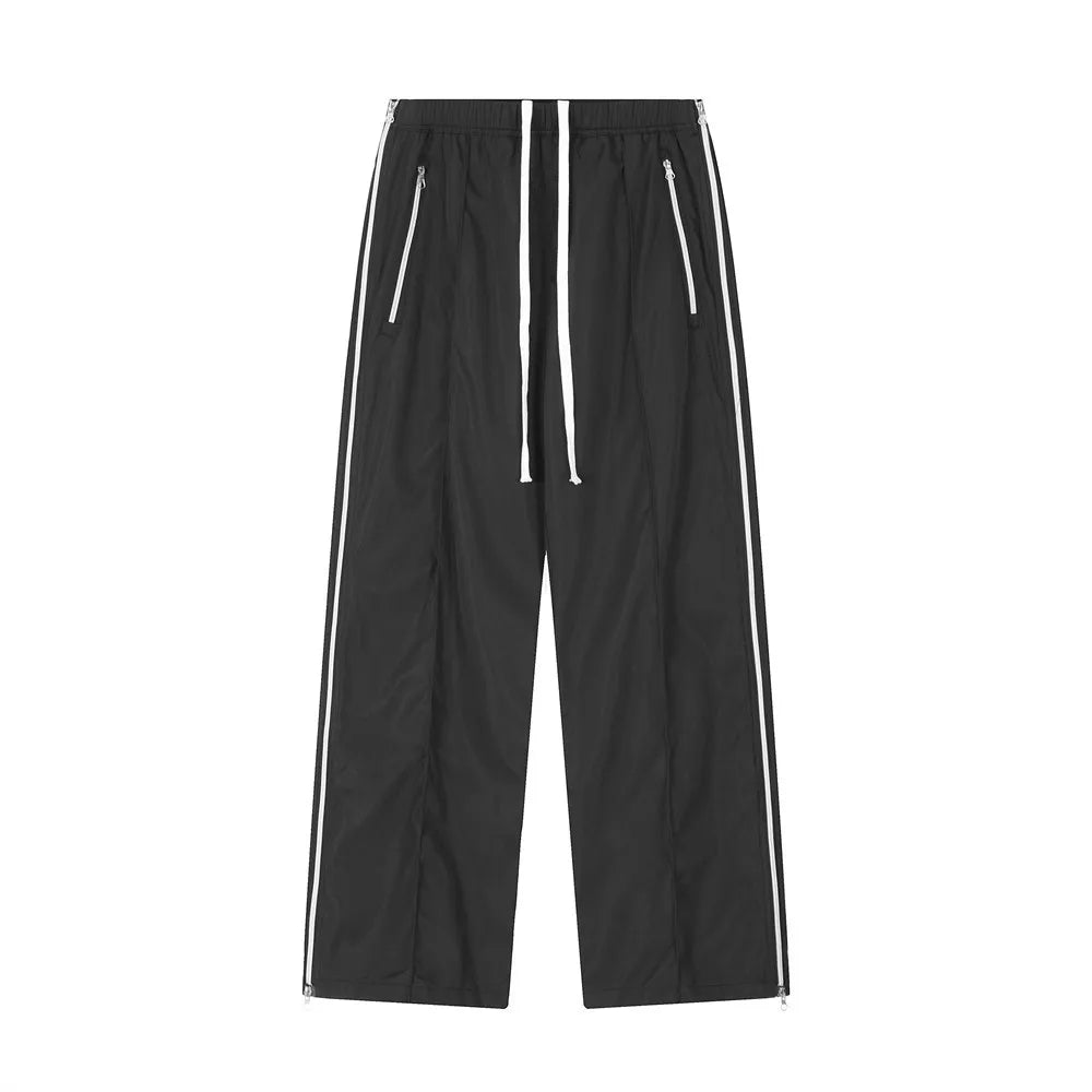 HOUZHOU Y2K Pantalon large avec fermetures éclair latérales Pantalon de survêtement pour homme Pantalon ample décontracté de sport rouge et noir Pantalon à fermeture éclair fendu Streetwear