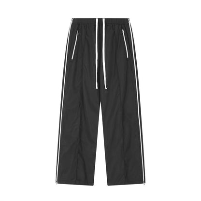 HOUZHOU Y2K Pantalon large avec fermetures éclair latérales Pantalon de survêtement pour homme Pantalon ample décontracté de sport rouge et noir Pantalon à fermeture éclair fendu Streetwear