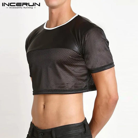 INCERUN Mode Lässig Stil Neue Männer Heißer Verkauf Camiseta Stilvolle Männlichen Kurzarm Crop Patchwork Cropped T-Shirts S-5XL Tops 2023