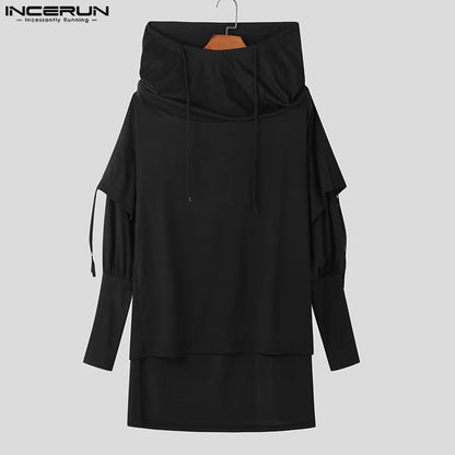 INCERUN Tops 2024 American Style Fashion New Men's Thimble Hoodies Casual Solid Comfortable Drawstring Long Sleeved Hoodie S-5XL