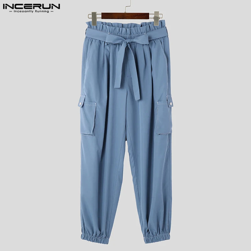 INCERUN 2024 Style américain Nouveau Hommes Pantalons Longs Sangle Poche Conception Pantalon Homme Solide Simple Loisirs Streetwear Pantalons S-5XL