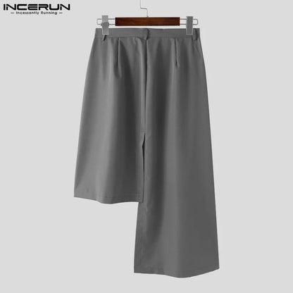 INCERUN 2024 Korean Style Men's Skirts Pants Fashion Personality Irregular Long Pants Streetwear Loose Half Body Trousers S-5XL