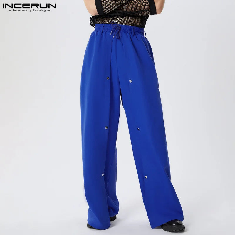 INCERUN 2024 American Style Fashion Pantalons Men Deconstruct Design Wide Leg Pants Male Solid Comfortable Straight Leg Trousers